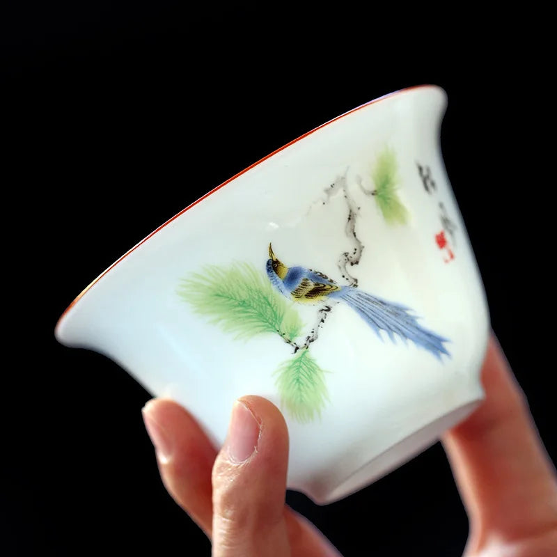 세라믹 Sancai Gaiwan Tea Bowl 중국의 수제 수제 유리가있는 도자기 쿵푸 차 Tureen 티웨어 세트 홈 장식 티 컵