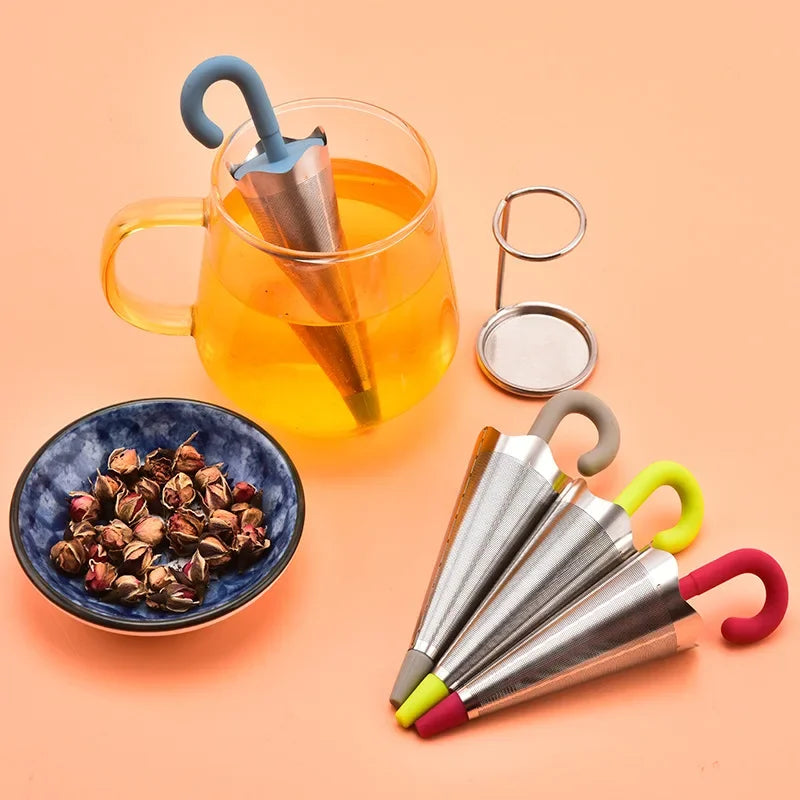 4 Colors Umbrella Shape Tea Infuser Silicone Stainless Steel Herbal Spice Strainer Filter Mesh Tea Maker Teapot Tool Teaweare