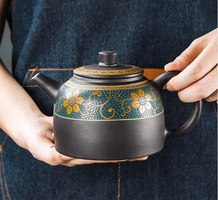 Yixing -Ton -Teekanne, chinesischer Stil, Retro -Teekanne, vergoldeter Haushalt, einfache japanische Teehersteller, Kungfu -Tee -Set