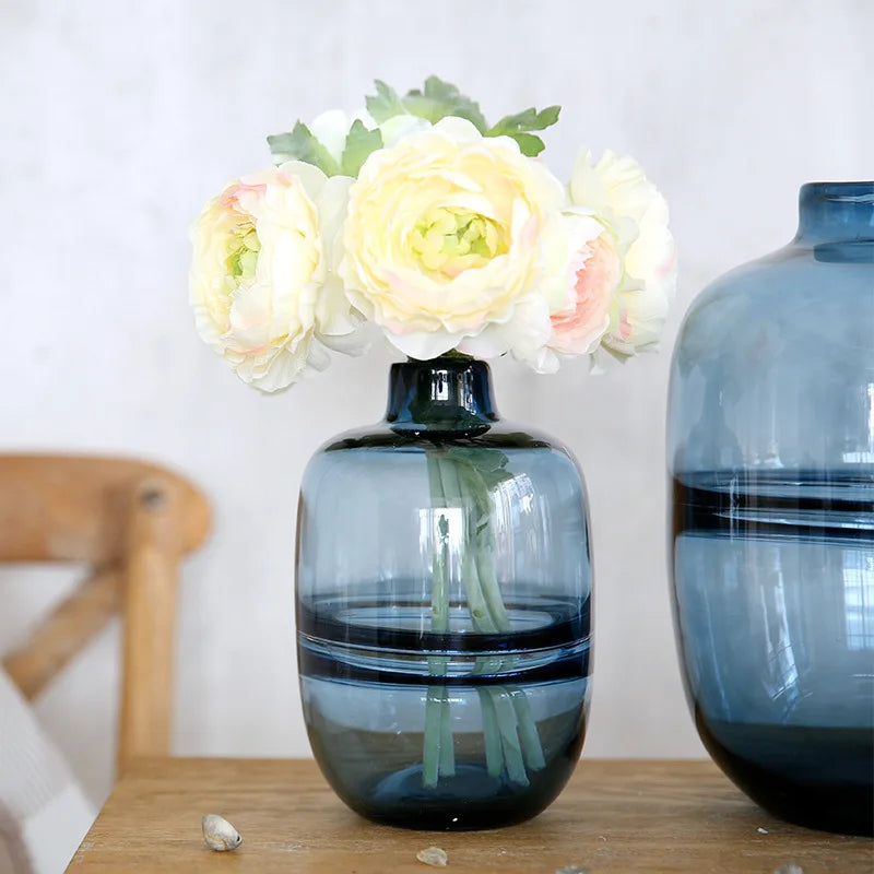 مزهرية زجاجية إبداعية باللون الأزرق المائية مجموعة زهور مجففة مجموعة مزهرية زخرفة مزهرية منزلية