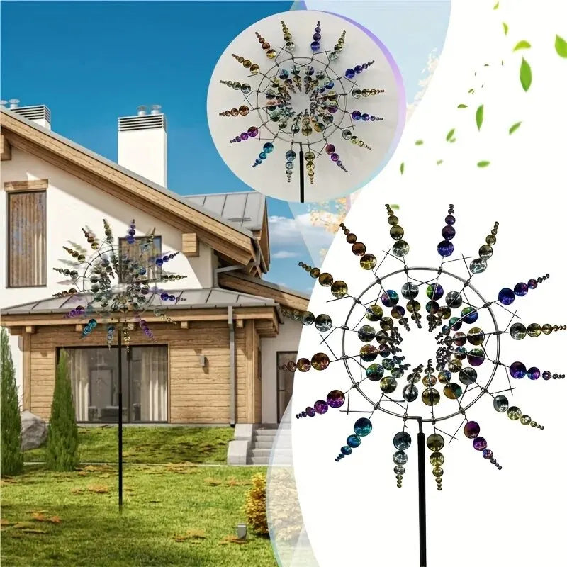 1pc Magical kinetic logam kincir angin spinner unik angin berkuasa penangkap kreatif patio taman rumput luar halaman