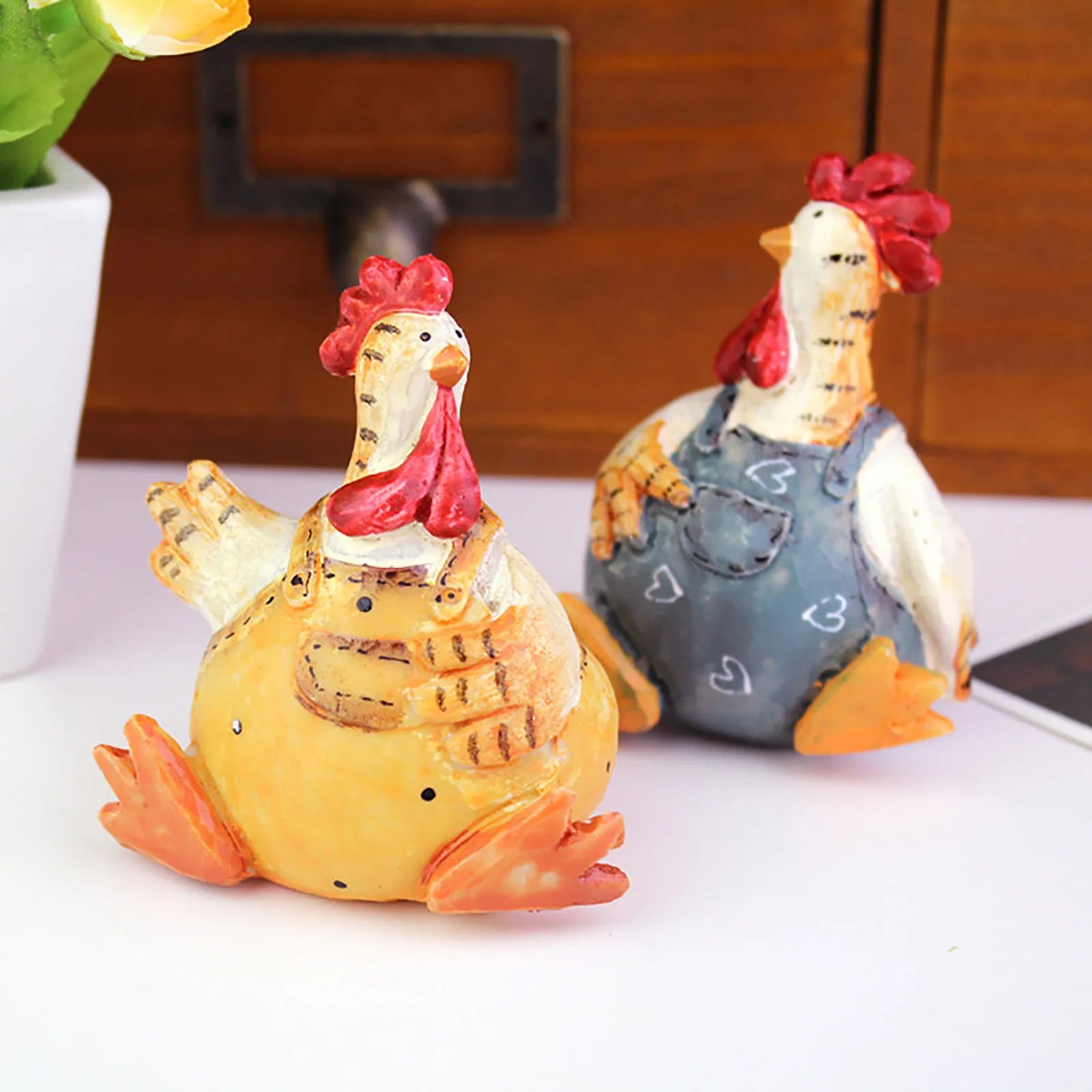 Resin Crafts Couples Pair Chicken Holiday Decorations Study Living Room Decorations Home Glass Ornament Balls Icicle Ornament