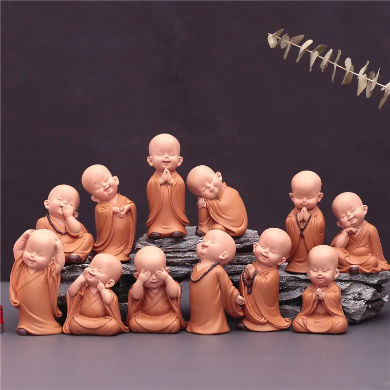 Estátuas de monge fofas figuras religião resina buda artesanato mesa miniaturas ornamentos acessórios decoração de decoração de casa decoração