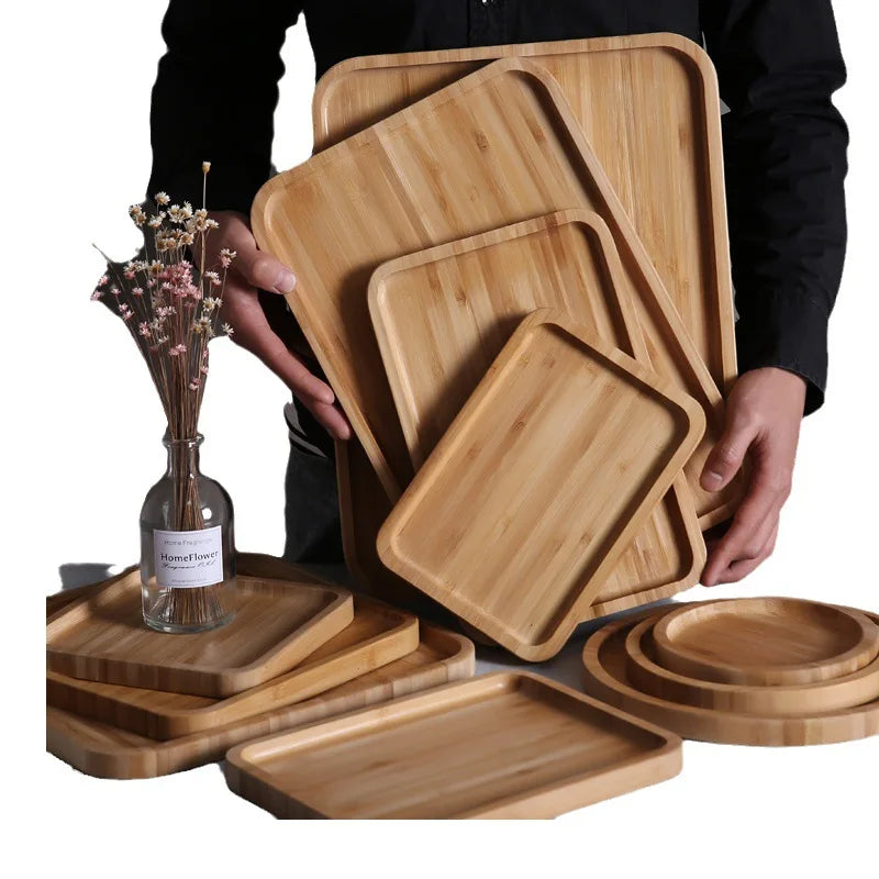 Bamboo wooden tea tray, rectangular fruit tray, household water cup, tea cup, storage tray, bread barbecue tray