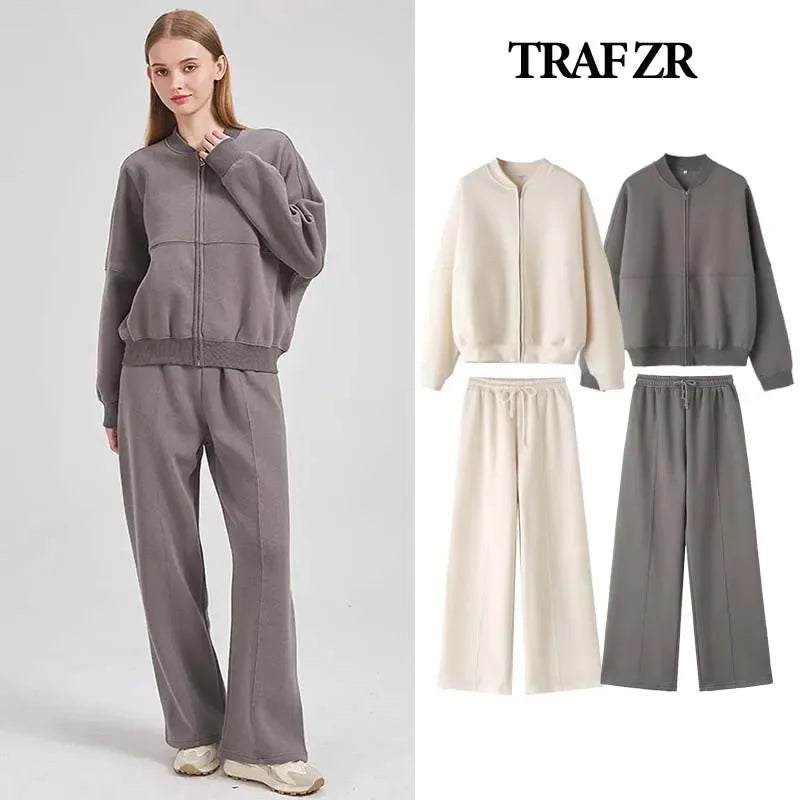 TRAF ZR Zipper Cardigan Sets To Dress Woman Tracksuit Suits Fall Outfits Women Sets Baggy Pants Clothing Long Sleeve Sportswear