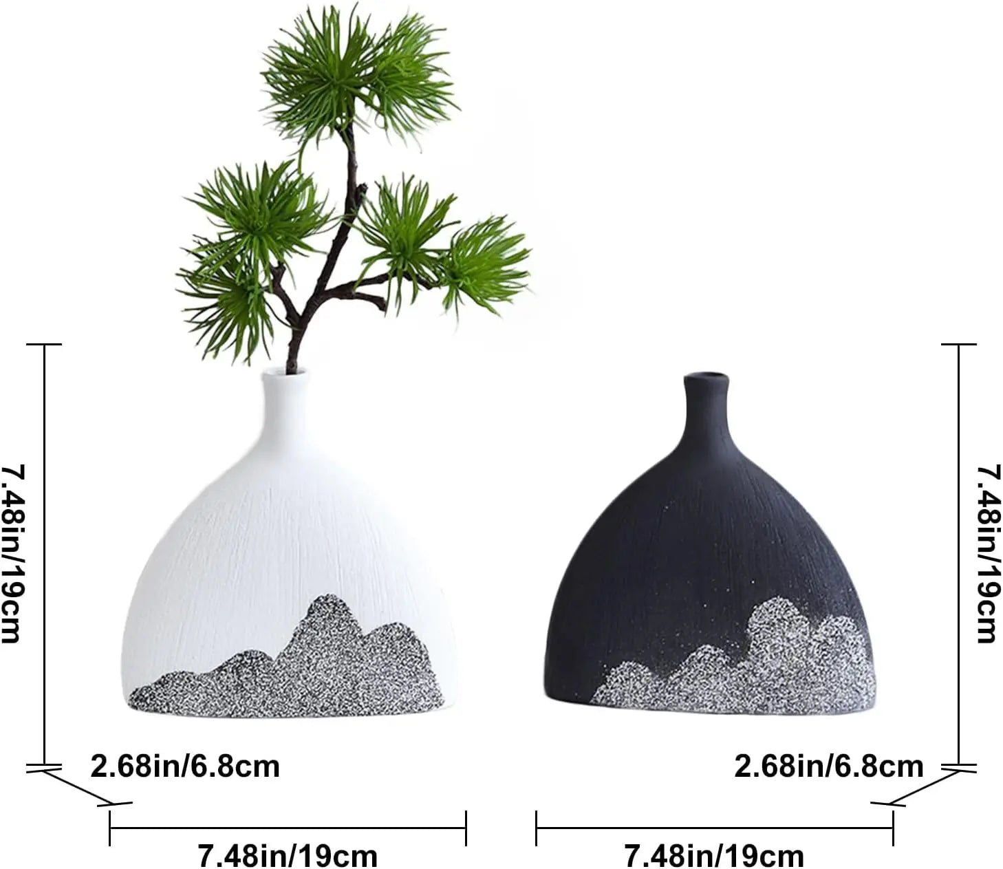 Sæt med 2 sort / hvide keramiske vaser landskabskunstvase skandinavisk stil desktop dekorationer dekorative hjem unikke gaver