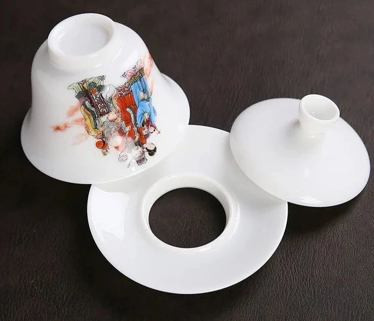 165ml Mutton Fat Jade White Porcelain Tea Tureen Chinese Longevity Peach Cover Bowl Large Tea Maker Gaiwan Kung Fu Teaset Gifts