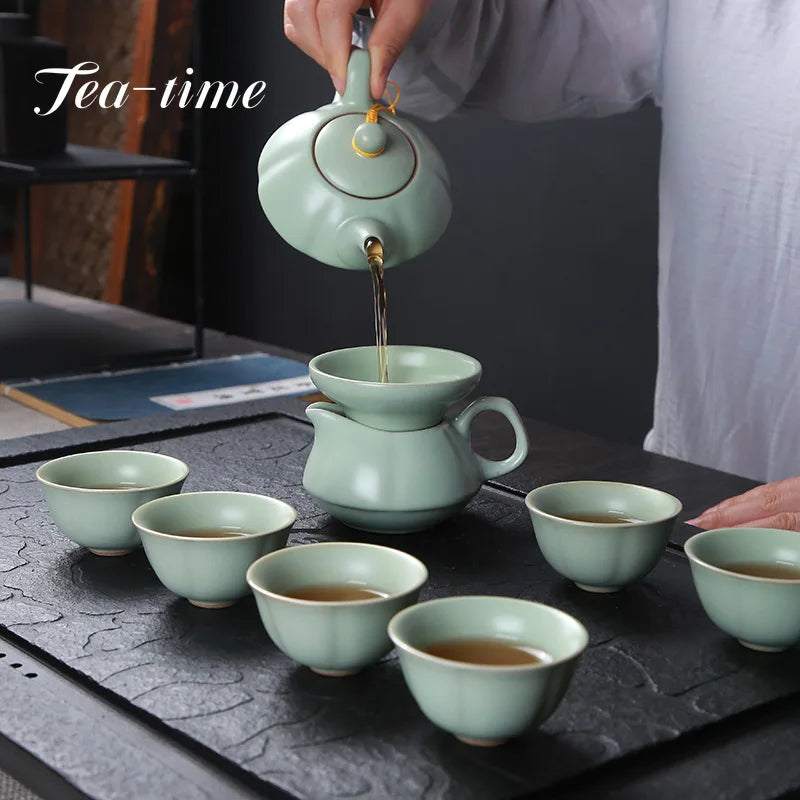 Ensemble de thé de voyage chinois Kung Fu Céramique Ru Kiln Teapot TeaCup Gaiwan Porcelain Teaset Kettles Teaware Setware Drinkware Tea Cérémonie