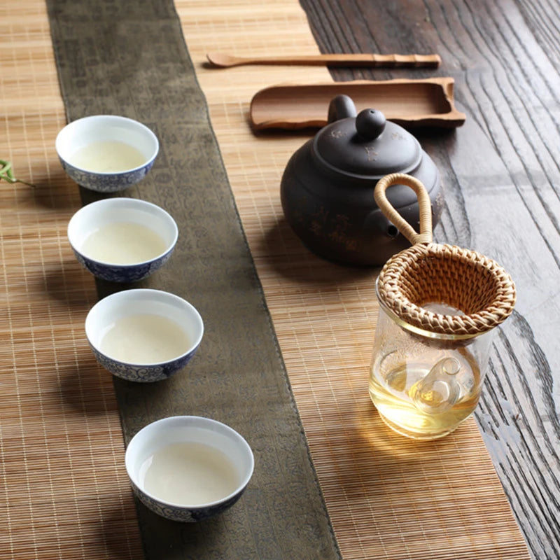 Bamboo Tea Strainer Thee Ceremony Utensils Tabel Decor Tear Keukengereedschap Japanse rattan houten theebladeren trechter accessoires