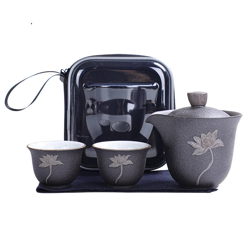 Lotus kung fu seyahat çay seti seramik çaydanlık çay fincanı gaiwan porselen çayırca su ısıtıcıları çayware setleri içecek çayı töreni