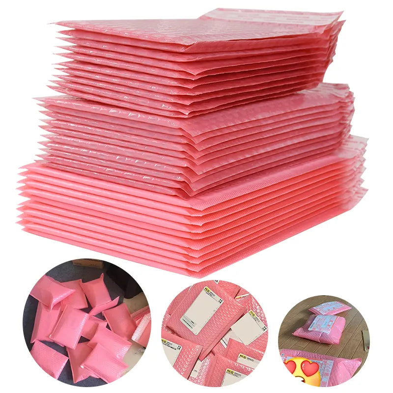 Tas kemasan gelembung merah muda untuk bisnis 1set barang/kado/amplop/paket paket perhiasan anti-ekstrusi tahan air