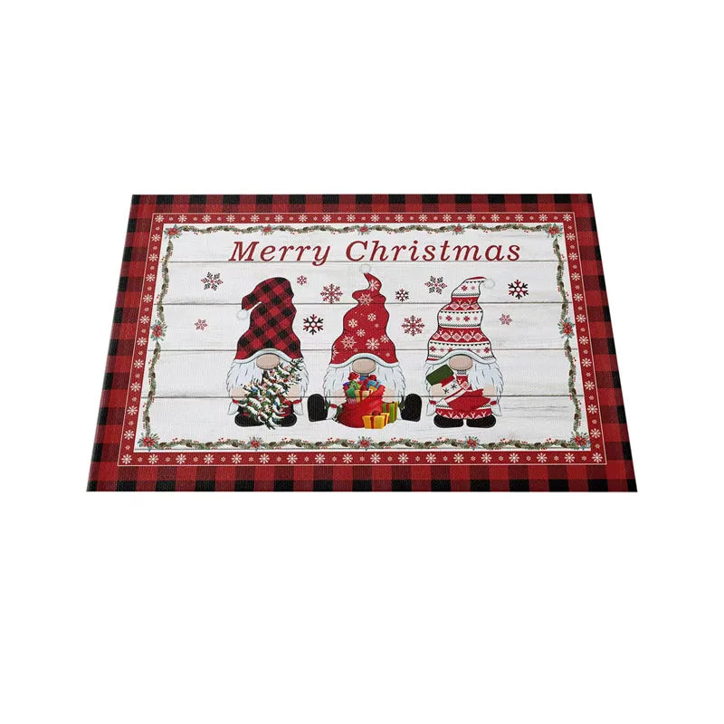 Linen baru natal faceless gnome rusa pohon dicetak tempat meja mats kain teh coaster pad