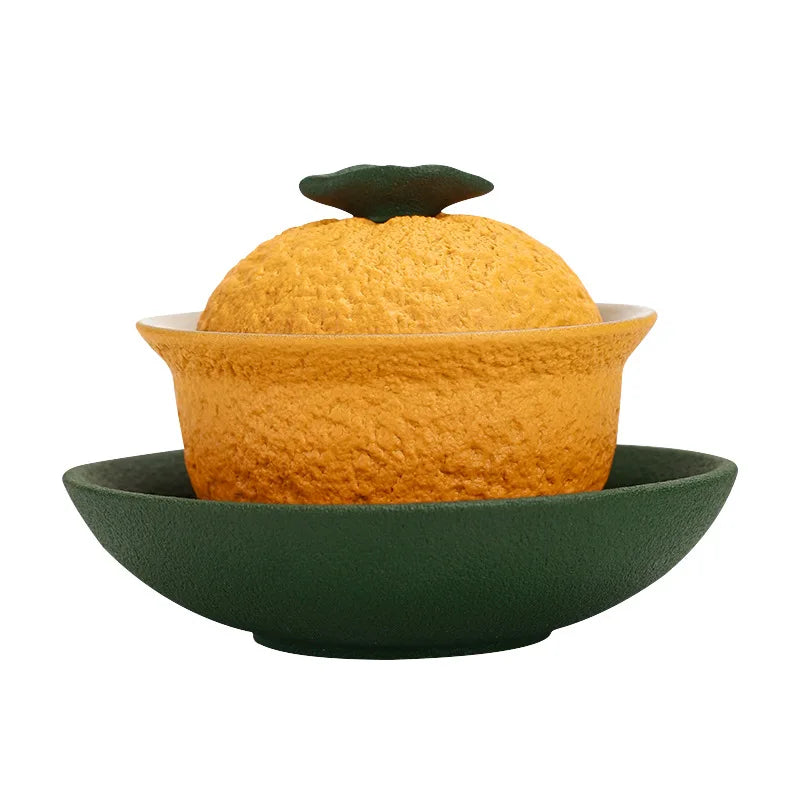 Kinesisk sancai gaiwan handgjorda keramik te cup skål kreativ orange form te tureen för hemmabruk keramisk pigmenterad teseware set