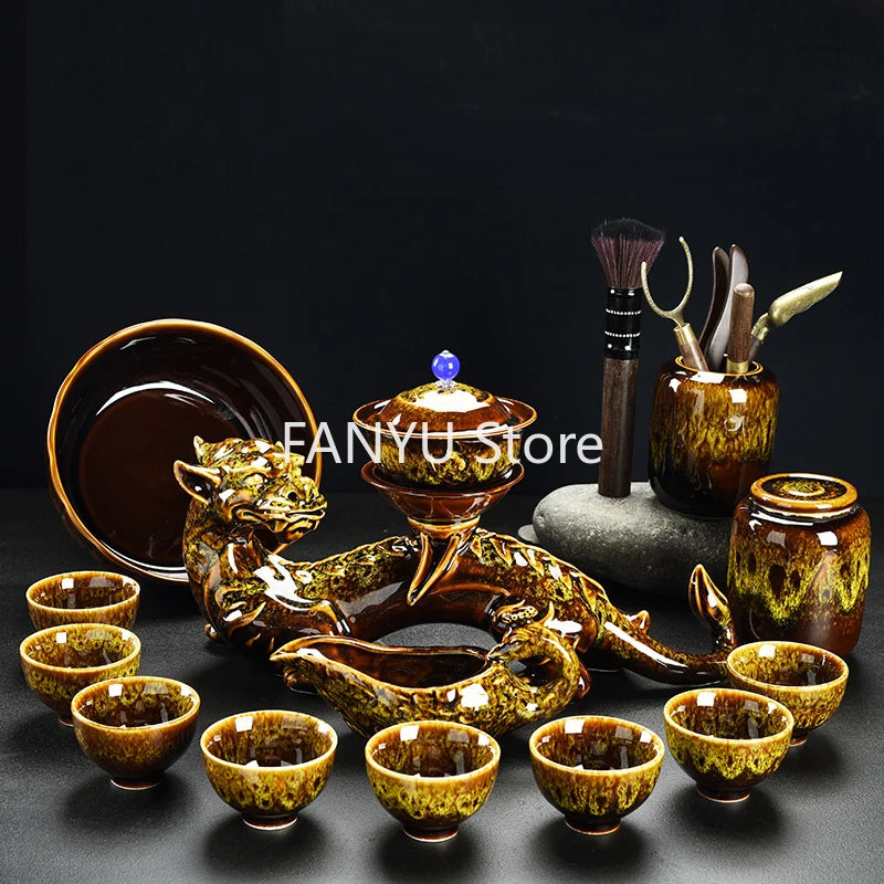 Porcelain Gaiwan Cina Teh Set Lengkap Set Puer Cina Mudah Alih Mewah Vintage Juego de Te Tea AB50TS