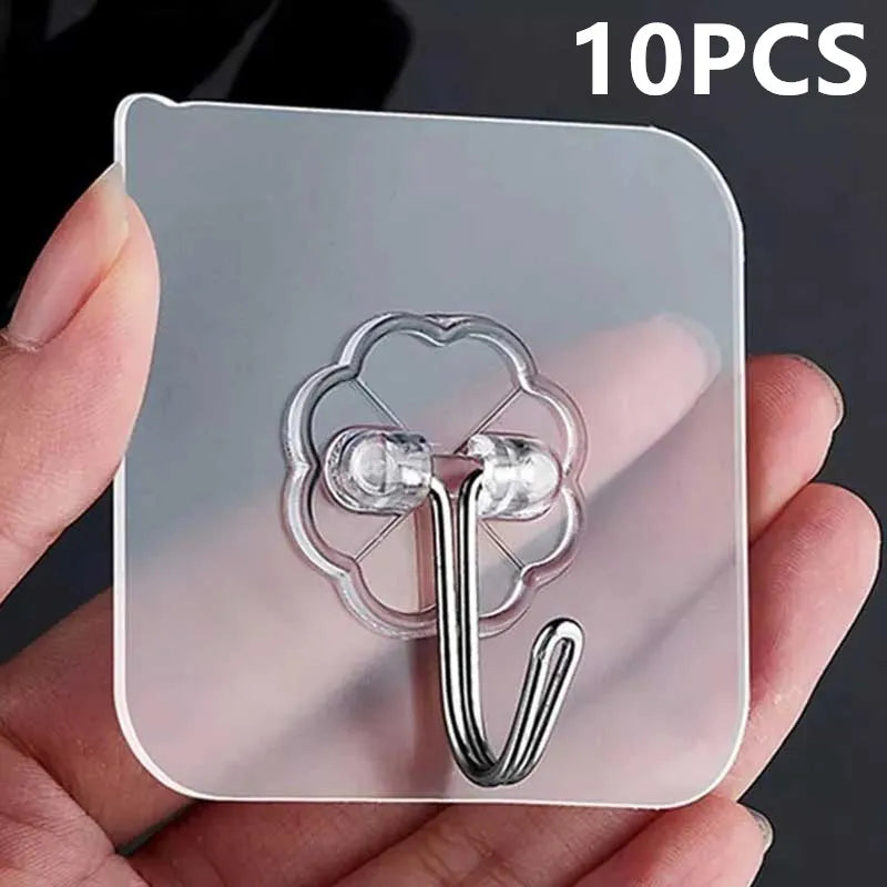 10PCS Průhledná nerezová ocel Silná vlastní adhezivní háčky Klíčové úložiště pro kuchyňské koupelny dveří dveří více funkce