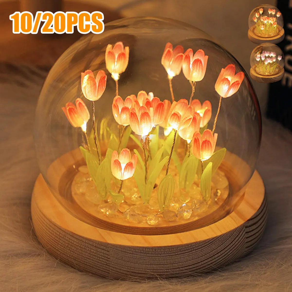 10/20Pcs Tulip Night Light Battery Operated Tulip Flower Table Lamp DIY Simulation Tulip LED Nightlight Handmade Bedside Light