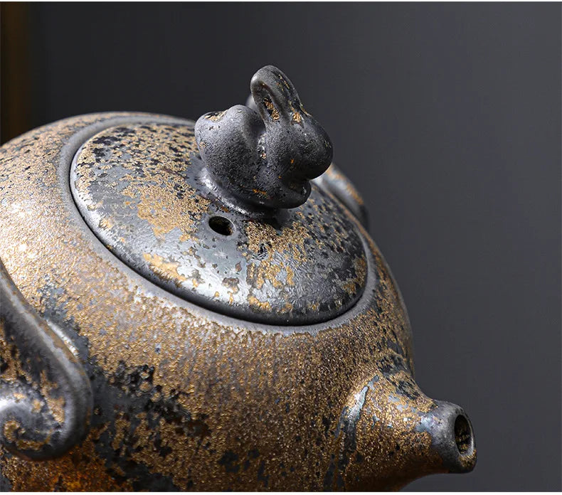 Rust Glazed Tea Pote Cerâmica Kung Fu Conjunto de Tea Pote Vintage Poteria Rougada Yixing Tules Infusor Buia Clay Coffeeware Teaware Puer