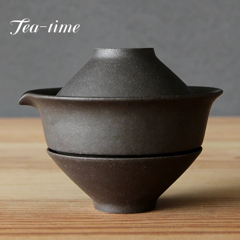 200ml keramik Jepang Teapot ketel teh membuat cangkir teh gaiwan untuk puer 1 mangkuk 2 cangkir teh set retro minyak tembikar mentah
