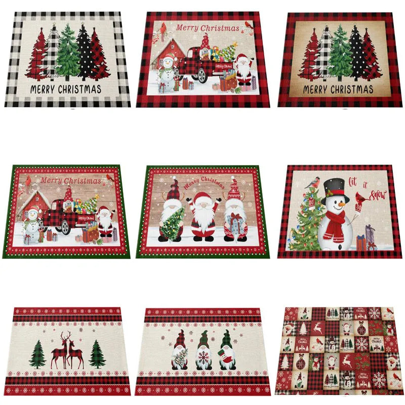 NEW linen Christmas Faceless Gnome Elk Tree Printed table place mat pad Cloth placemat cup coaster coffee tea doily kitchen