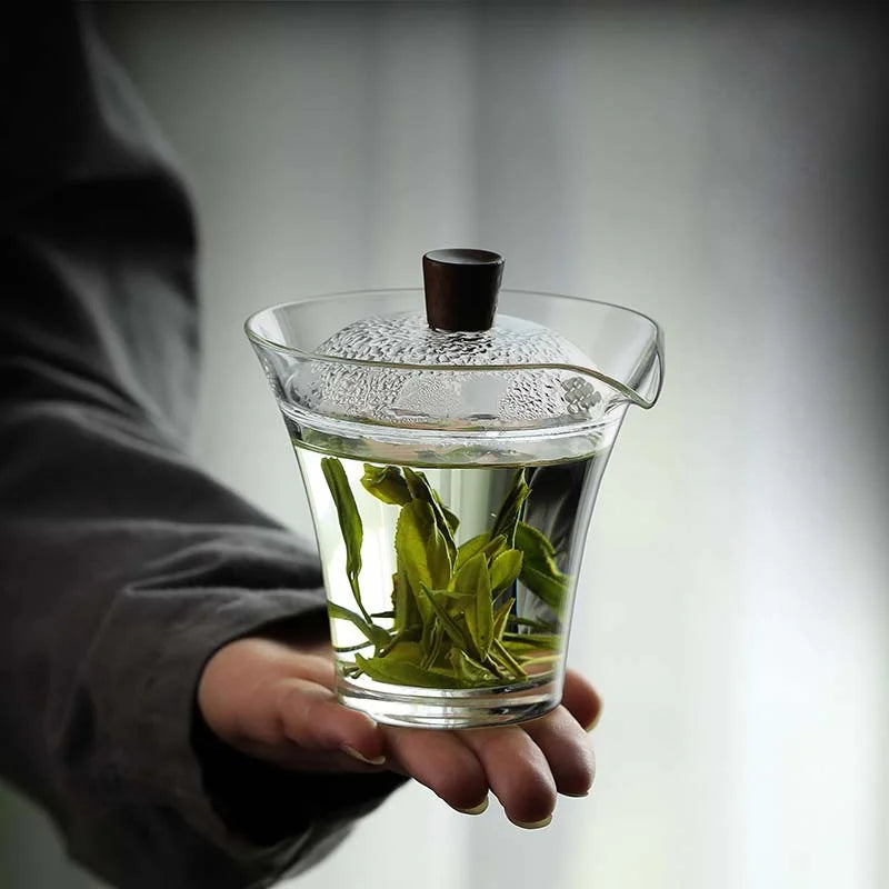 Teh kaca tahan panas 150ml Tureen gaiwan dengan tutup filter teh cangkir teh mangkuk teh chawan chahai kung fu tea set aksesoris