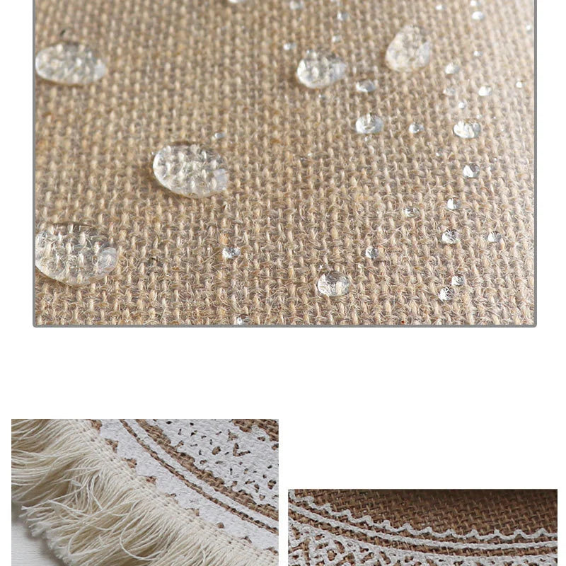 Bordado de lino de algodón almohadilla de café tazón de café redonda de 38 cm estilo nórdico de cocina sin deslizamiento decoración del hogar 51001
