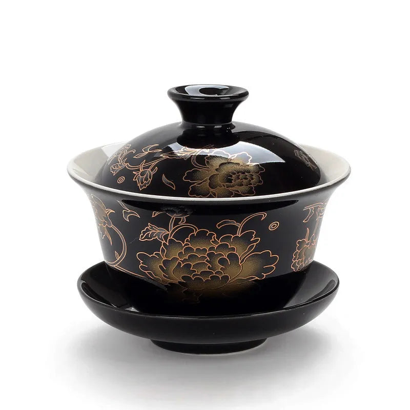 Ceramic Gaiwan Teaware,gai wan bowl large white porcelain Zisha cup Kung Fu teacup hand-painted tea bowl tea set heat-resistant