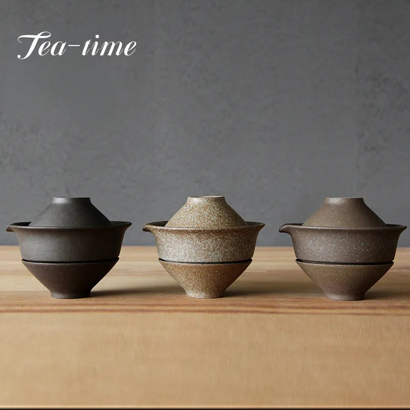 200ml Japonská keramická konvice Teapot čaj Vyrábí šálek čaje na gaiwan pro puer 1 mísa 2 šálky čajové sady retro surová keramika drinkware