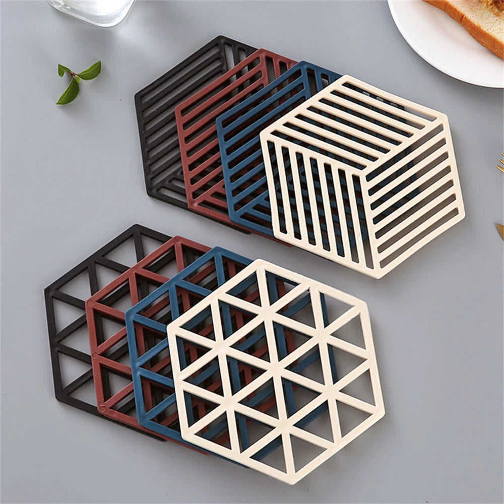 Heat Resistant Silicone Mat Coaster Food Grade Material Placemat Non-slip Table Hexagon Cup Mat Household Accessories Gadgets