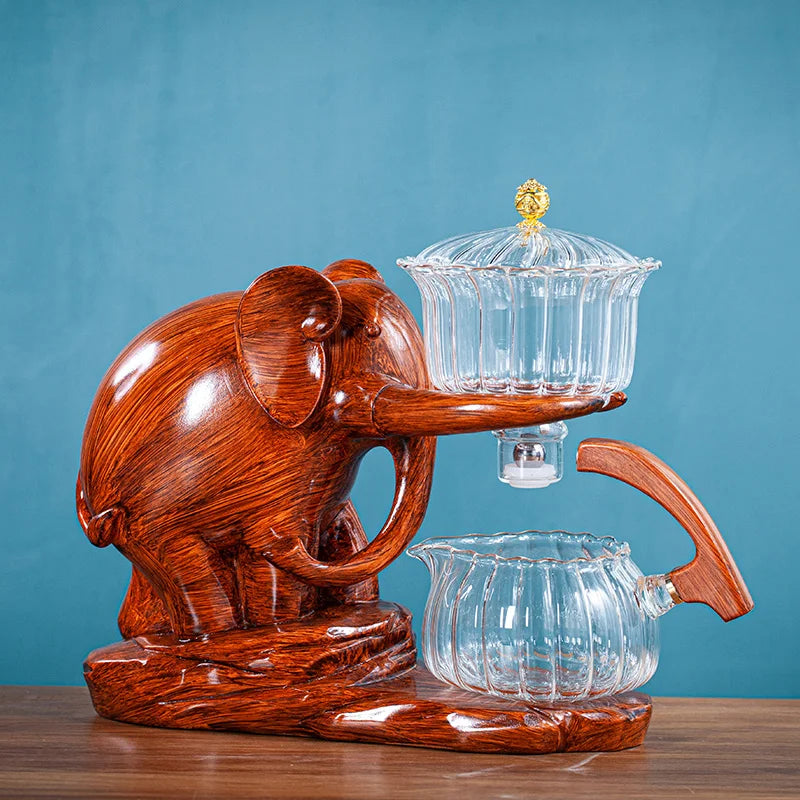 Teko kaca tahan panas dengan pangkalan teh kreatif set gajah bentuk teh otomatis pu'er teh oolong dan set cangkir set