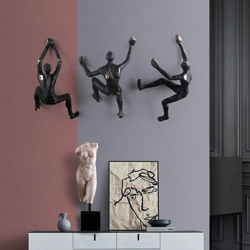 Nordique rétro grimpant homme décor mural résine ornement créatif décoration murale pendante salon décor intérieur figurines décoratives