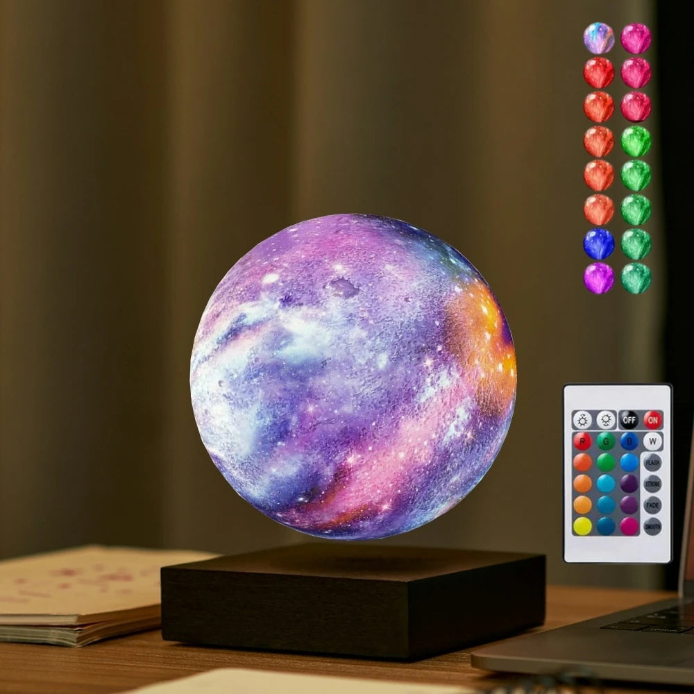16 färger 3D Gravering Roterande Moon Lamp Smart Touch Sensor Magnetic Levitating Moon Table Lamp med fjärrkontroll Heminredning