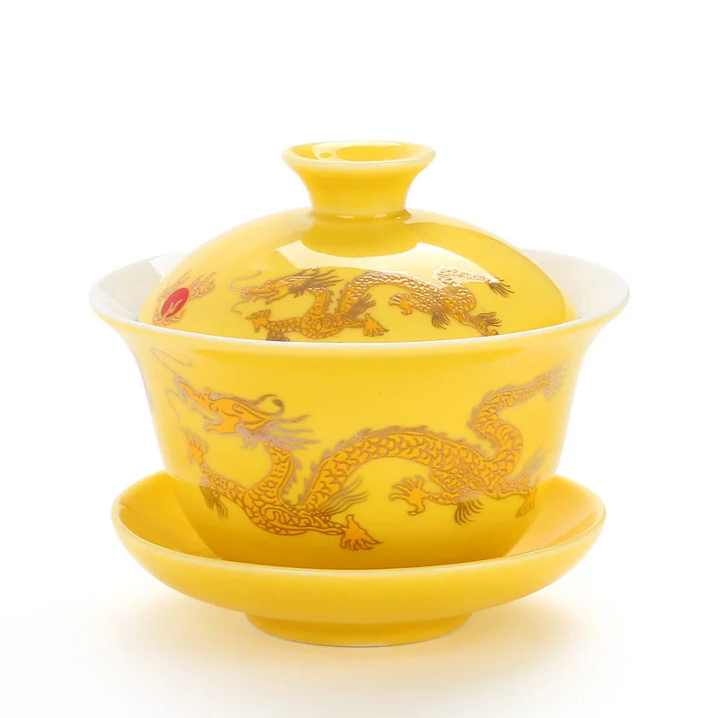 Ceramic Gaiwan Teaware,gai wan bowl large white porcelain Zisha cup Kung Fu teacup hand-painted tea bowl tea set heat-resistant