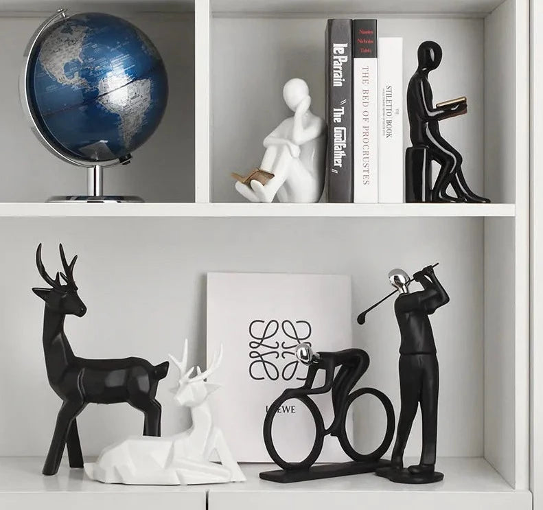 Reader Shape Crafts Statue Ceramic Bookends Library Bookhelf Crafts Ornament Minimalism Character Sculpture Creative Bookends