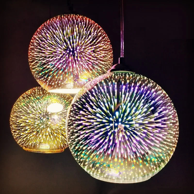 الإبداع الحديث الألعاب النارية قلادة مصباح ثلاثية الأبعاد الرؤية E27 الزجاج LED الملونة غرفة نوم الثريا مقهى بار مطعم المزاج أضواء