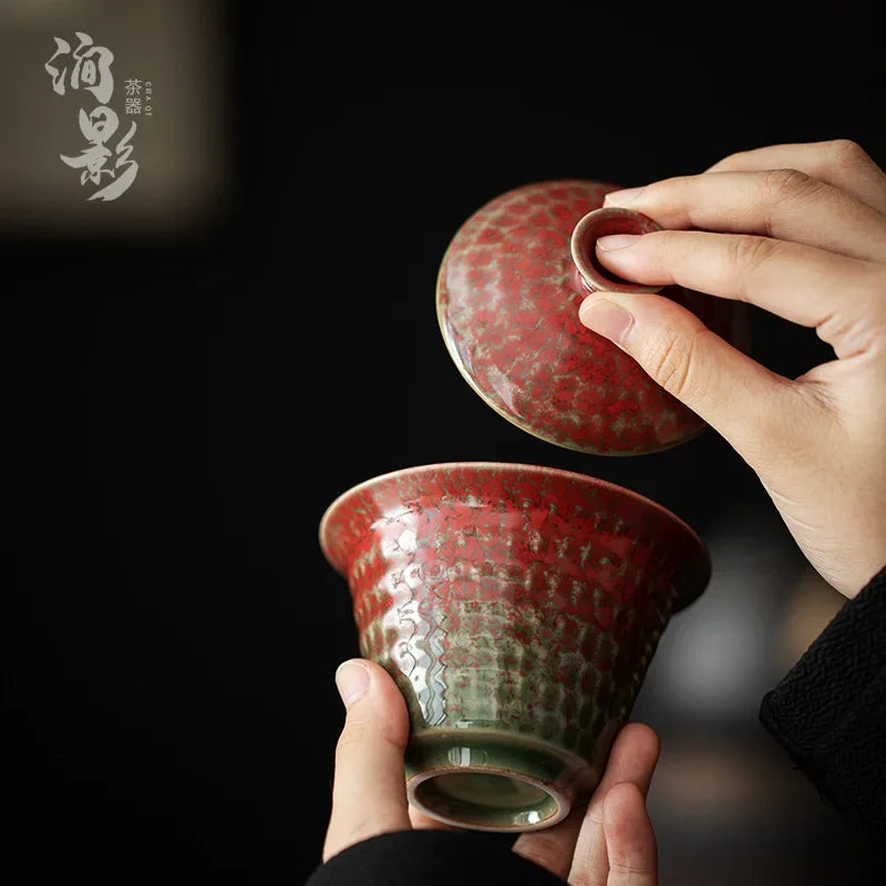 Vintage Tee Tassen Chinesische Keramik Tee Tureen Sancai Gaiwan Retro Luxus Tee Teetassen handgefertigt Kung Fu Tea Bowl Tassen