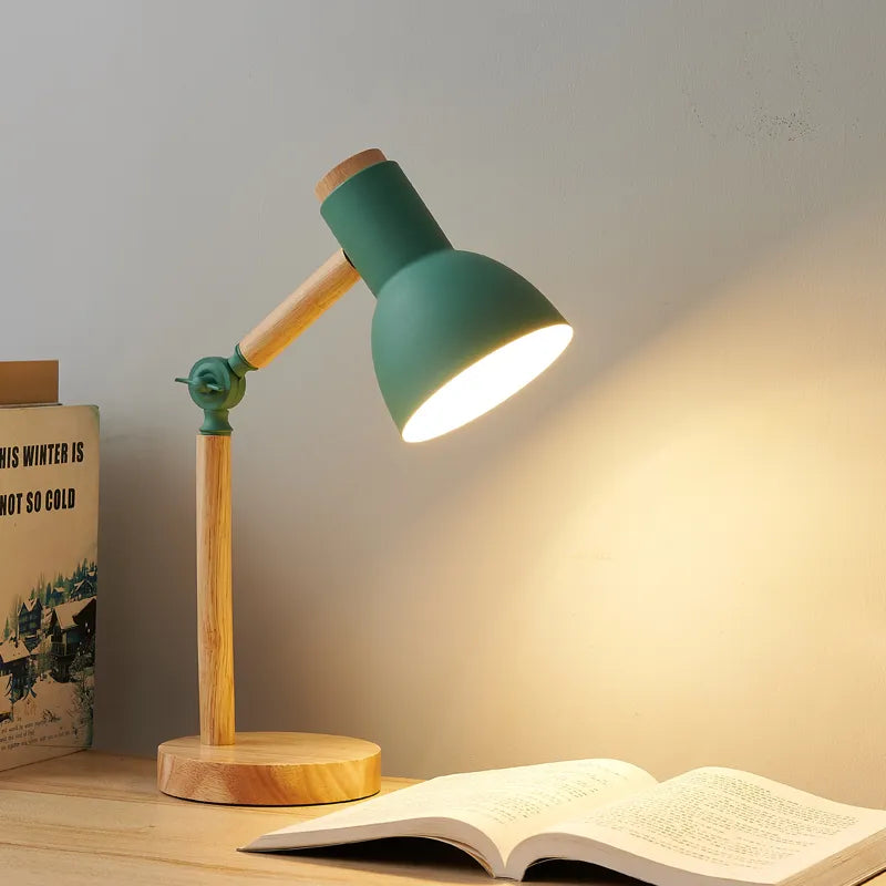 창조적 인 북유럽 테이블 램프 나무 예술 LED 회전 머리 간단한 침대 옆 책상 조명/눈 보호 독서 침실 학습 램프