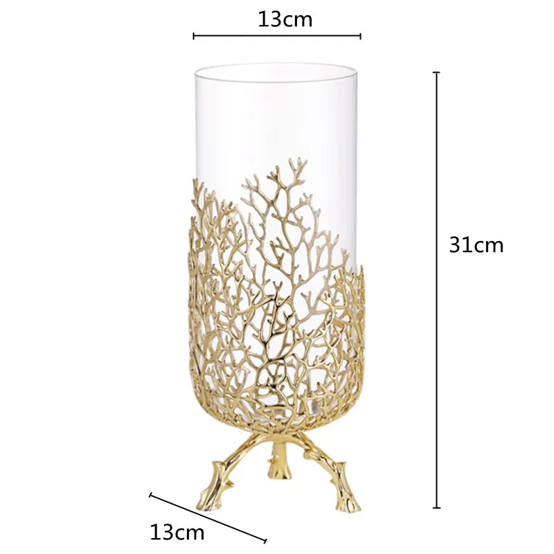 Imitation Korallenschmuck Kristallmetallbaum Glas Vase hohl Metall Rahmen Harzkorallen Ozean Dekorative Figuren Wohnkultur