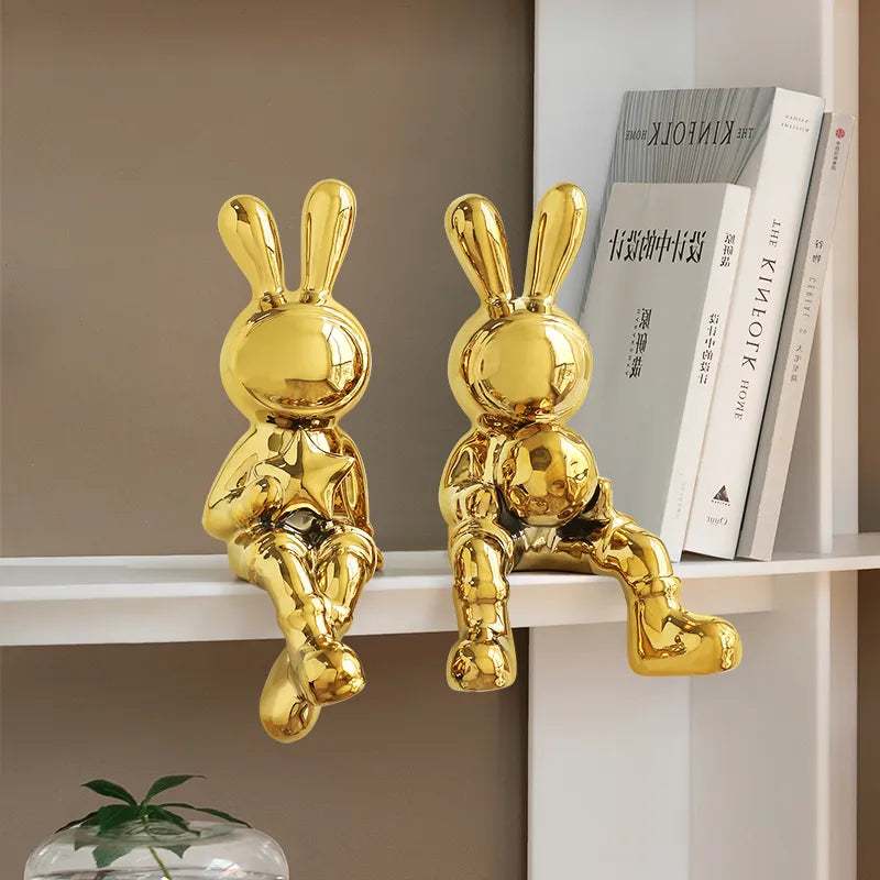 Conjunto de coelhos eletroplatados de escultura de 2pcs para decoração de decoração para casa decoração de sala de estar decoração de decoração de animal estátua 2023 coelho