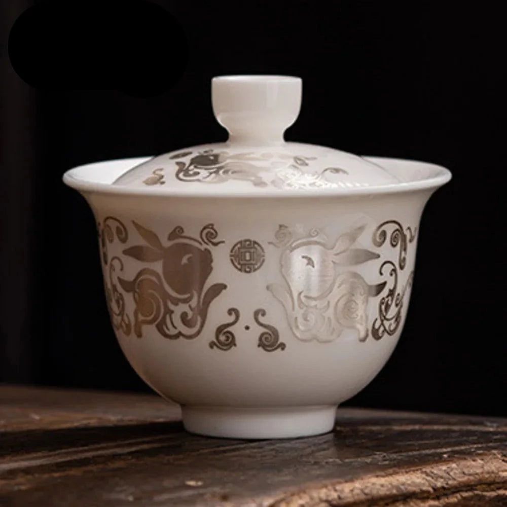150 ml blå och vita Buddha Gaiwan Boutique Tea Bowl Hand Gripskål TEureen Tea Maker Cover Bowl Chinese Tea Set Ornament
