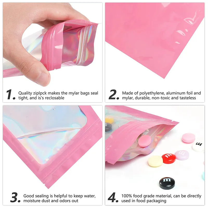 50PCSTHICK Lukt Proof Mylar Bags Holographic Laser Color Plast Packaging Pouch Jewelry Retail Storage Pouch Present Zip Lock Bag