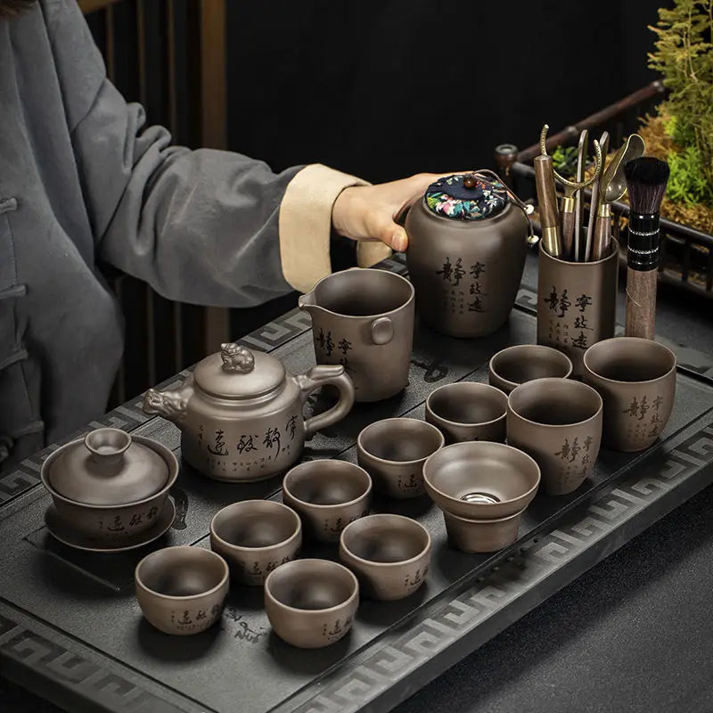 Ręcznie robiony fioletowy zestaw piasku herbaty garnitur domowy zestaw herbaty kung fu czajni