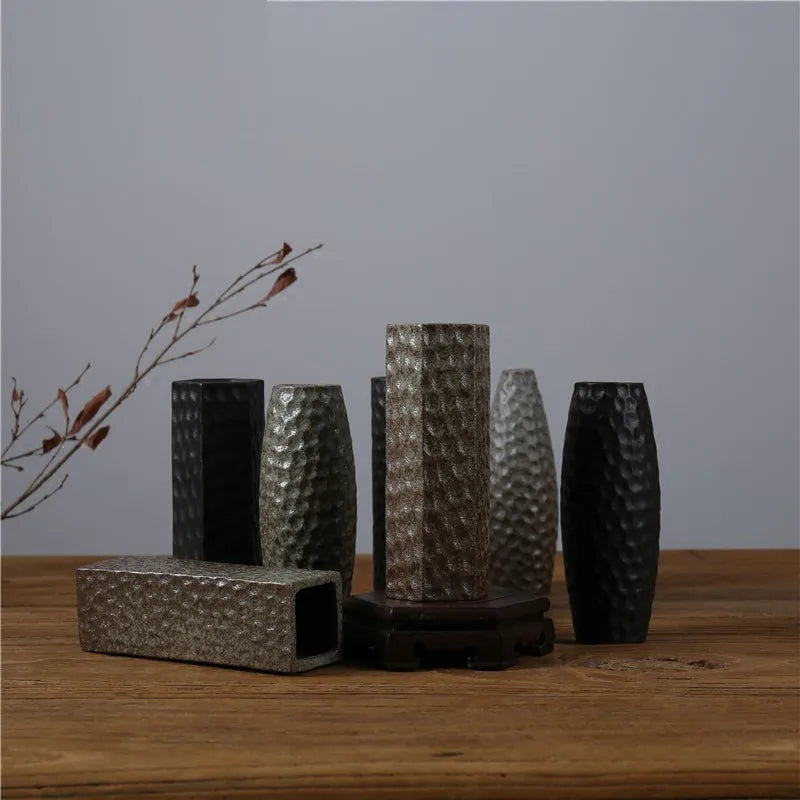Black Ceramic Vase Set-3 Small Flower Vases for Decor,Modern Rustic Farmhouse Home Decor,Decorative Vase for Pampas Grass&Dried