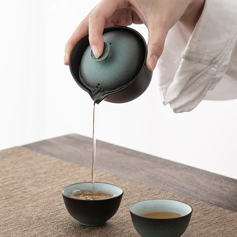 Ceramic Porcelain Kung Fu Teaset Teaware Outdoor Travel Tea Set Gaiwan Anti-scalding 1 Pot 2 Cups Teapot Infuser Tea Ceremony