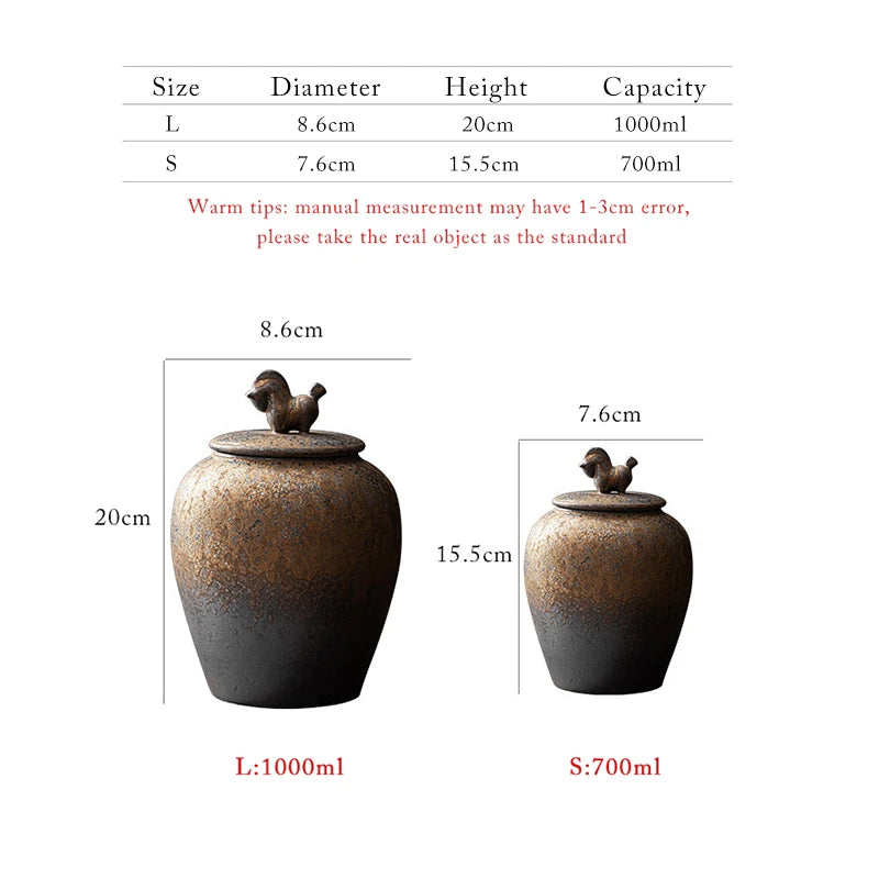 Vintage Stoneware Tea Caddy Ceramic Tea Canister Airtight Jar Storage Cans Box Tank Pottery Container Decorative Jar Sugar Bowl
