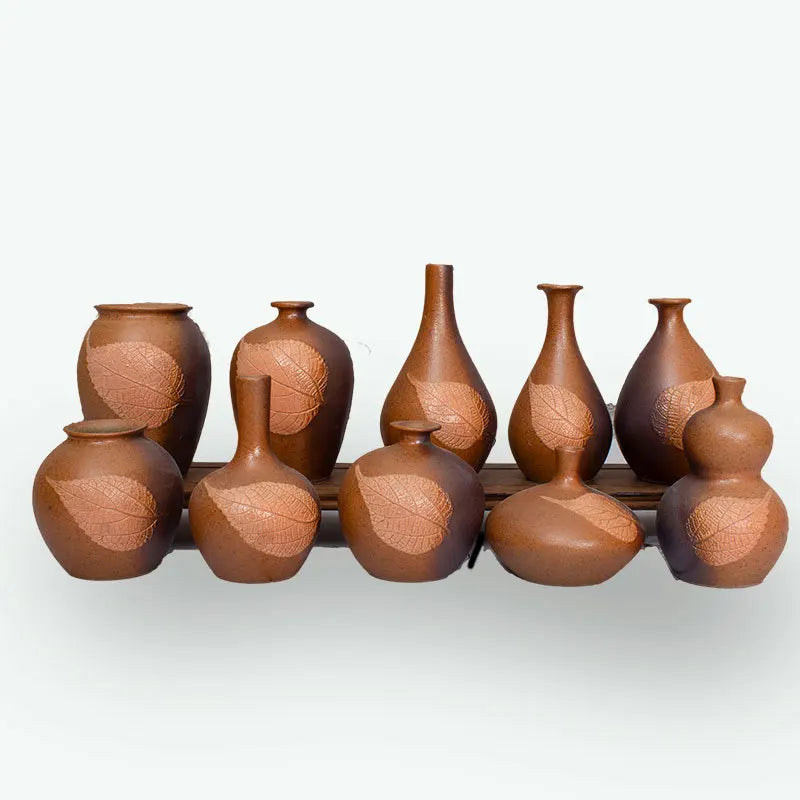 Jingdezhen keramik vas vintage tanah liat daun ornamen bocage segar kecil hadiah dekorasi kantor rumah