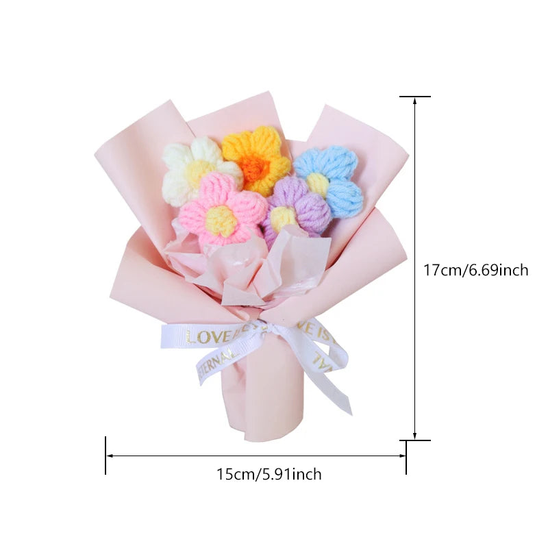 Novos buquês de flores artesanais mini flores de crochê coloridas flores artificiais coloridas