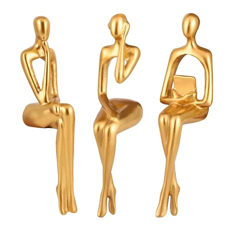 Collection 3PCS Home Decoration Accessories Resin Abstract Thinker Statue Bookshelf Sculpture Living Room Decoration