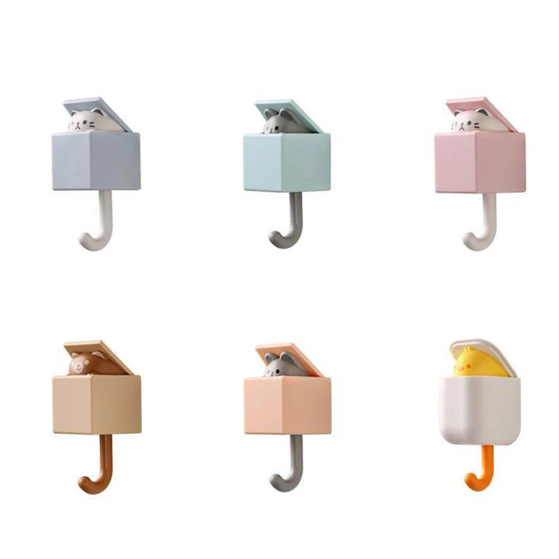 Desenho animado gancho de gato adesivo auto adesivo cabides de porta de quarto engajos chave de guarda