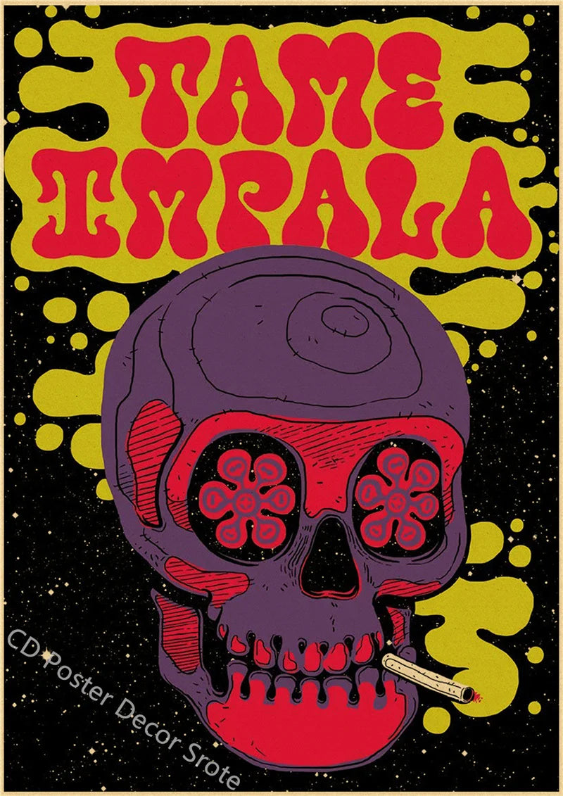 Tame Impala 환각 포스터 록 음악 밴드 크래프트 종이 포스터 빈티지 홈룸 바 카페 장식 미적 예술 벽화