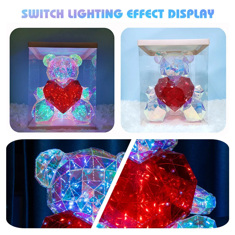 Drop Shipping 30cm Phantom Multi faceted Rose Teddy Bear Valentine's Day Gift LED Teddy Bear With Box Wedding Anniversary Gifts